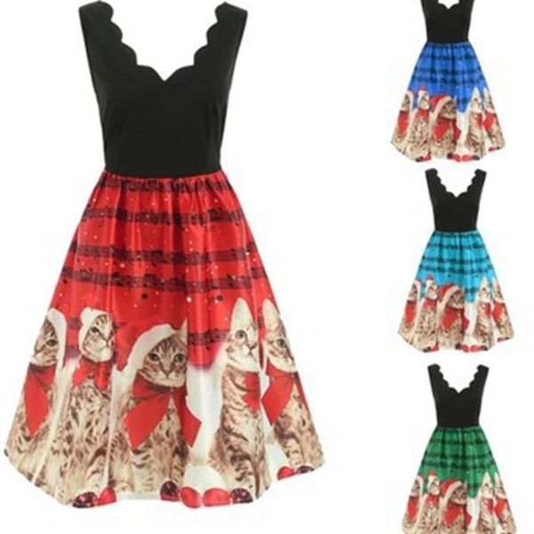 

christmas cat note print sleevels women's s, Black;gray