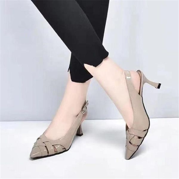 

dress shoes the korean version of spring/summer 2021 leather woven hollowed-out sandals with high heels for women and thin po, Black