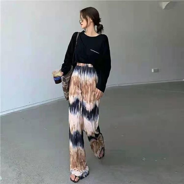 

popular tie dye wide leg pants women's new summer pants, Black;white