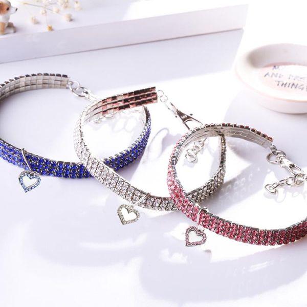 

cat collars & leads small pet crystal chocker stretchy necklace heart-shaped pendant elastic collar accessories gift