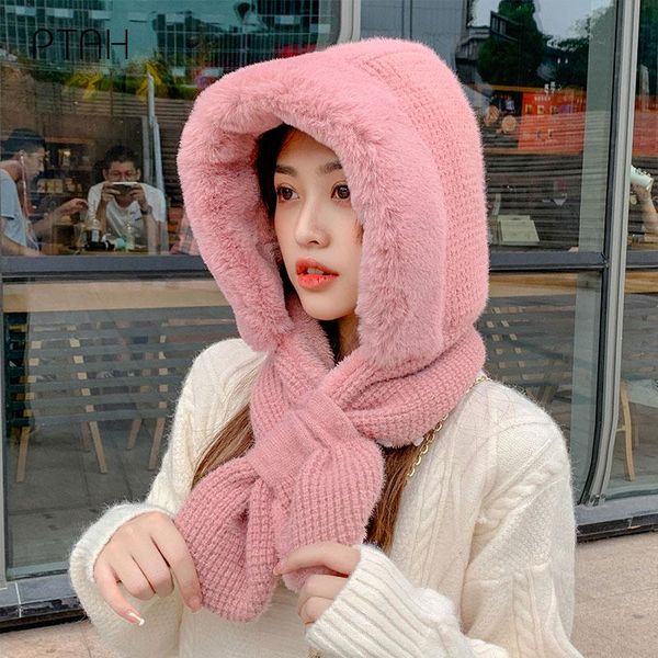 

berets [ptah] knitted hat women winter hats for ladies pure color outdoor girls cute cap female warm softer scarves, Blue;gray