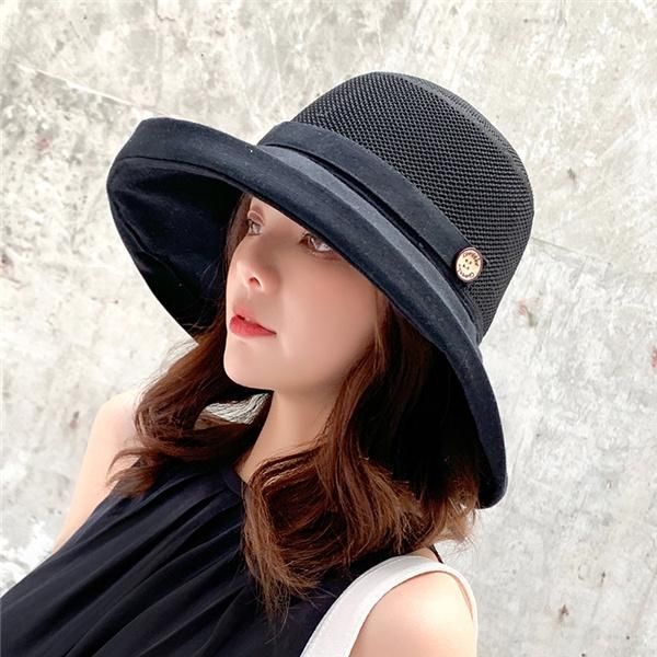 

wide brim hats women summer foldable anti-uv beach hat solid color net mesh large sun lady's cloth sunscreen cap 2021 female, Blue;gray