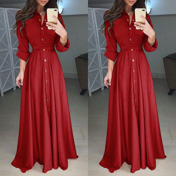 

autumn and winter pure color lace up waist temperament slim long skirt sleeve s, Black;gray