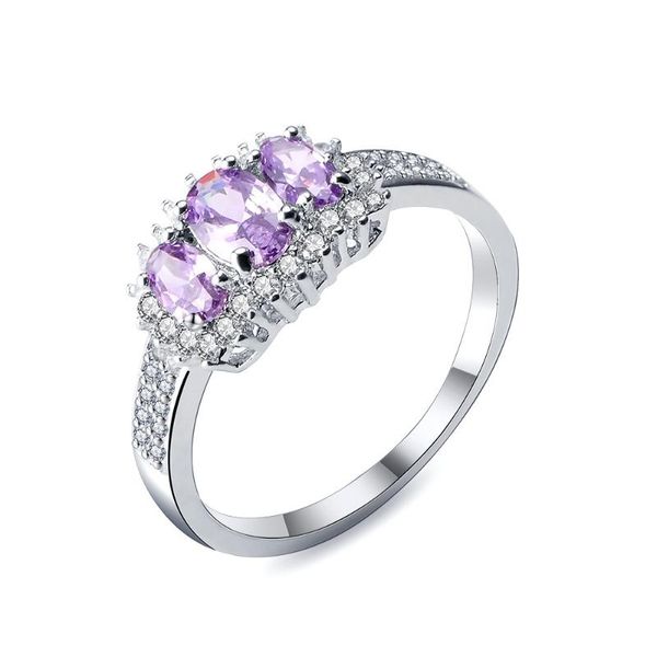 

wedding rings anillos fashion ring silver color shiny oval purple cubic zircon for young girl woman jewelry gift anel feminino, Slivery;golden