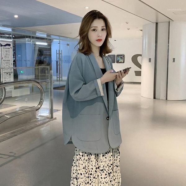 

women's loose fit casual one button blazer jacket sport coat plus size female streetwear thin blazers with pockets suits &, White;black