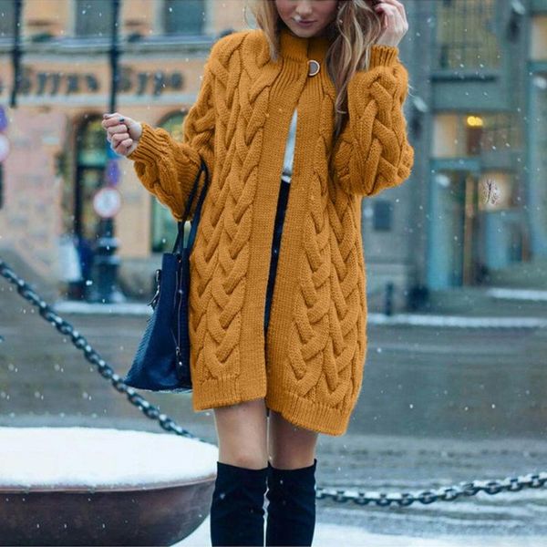 

women's sweater casual solid color single button cardigan long autumn winter loose lantern sleeve knitted, Black;white