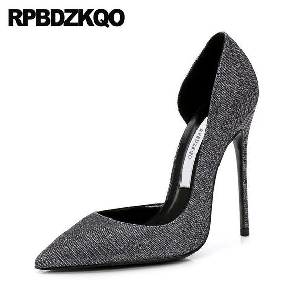 

size 33 extreme ladies gray pointed toe scarpin pumps super glitter high heels shoes celebrity bling ultra italian, Black