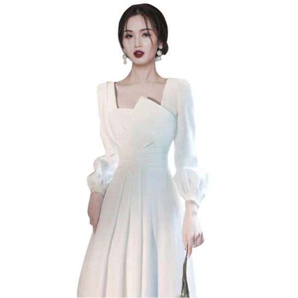 

casual dresses long sleeve square neck ladylike dress, Black;gray