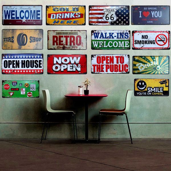 

22 styles creative logo vintage metal car plate beer plaque bar pub garage wall home decor retro decorative license plat 15x30cm