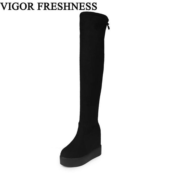

boots vigor freshness woman shoes platform long 11cm heels winter women increase internal autumn wy566, Black