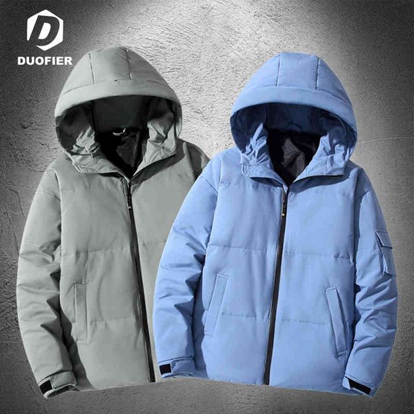 

winter men solid fashion thick warm zipper parkas white duck coats hooded casual 2021 down ets, Black;white