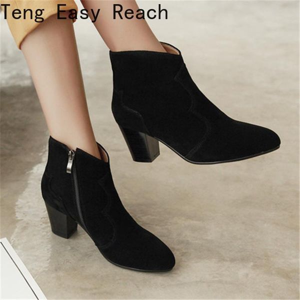 

boots vintage women ankle 2021 spring autumn casual thick heels short female shoes gray black party large size