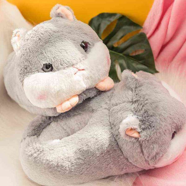 Süße Cartoon Hamster Design House Frauen Pelzschuhe grau rosa braune Winter warme Damen Plüschschuhe Einsize