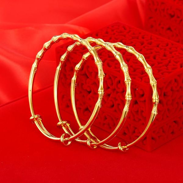 

bangle womens bamboo knot brass 24k gold push-pull bracelet implication bring good luck jewelry wholesale, Black