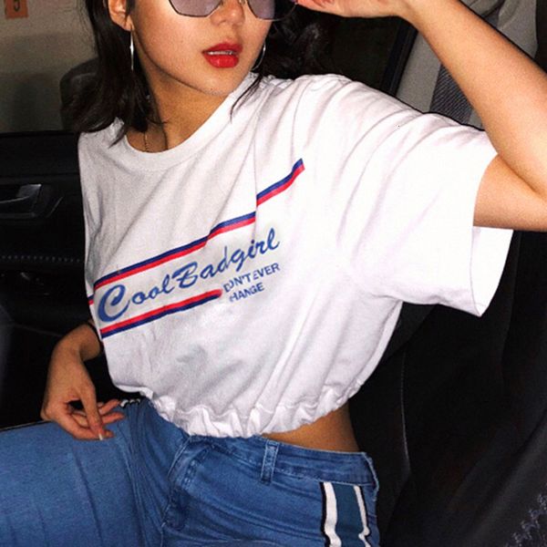 

fashion white crop t shirt women tees short sleeve print casual contrast color t-shirt summer 2021 clothing