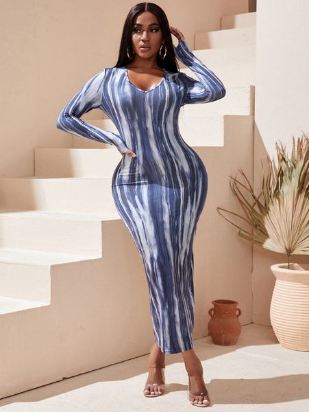 

sxy tie dye v neck bodycon dress j6sw#, Black;gray