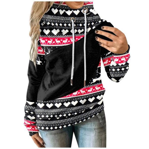 

women's blouses & shirts drawstring christmas print harajuku blouse fashion long sleeve hooded sweater streetwear shirt blusas chemise, White