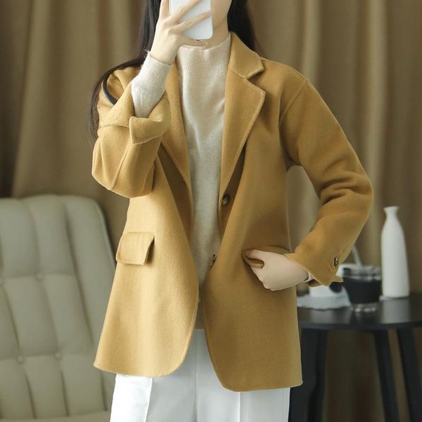 

women's wool & blends double-sided ni coat autumn and winter warm korean version loose small temperament short fashion, Black