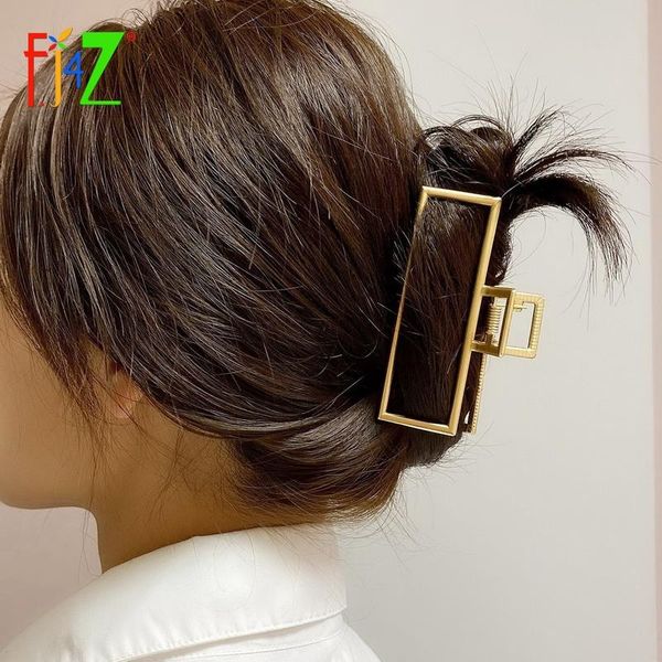 

f.j4z new hair holders ins popular women's hair oversize golden alloy rectangle geometric clips jewelry, Golden;silver