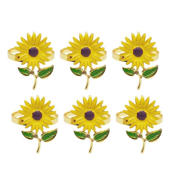 

napkin rings 6pcs/lot ring sunflower button alloy towel wedding table decoration