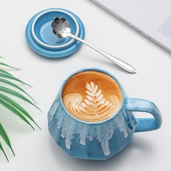 

snow pattern mugs with lids and spoon ceramic mugs for men and women milk mug coffee mug drillshaped 370ml