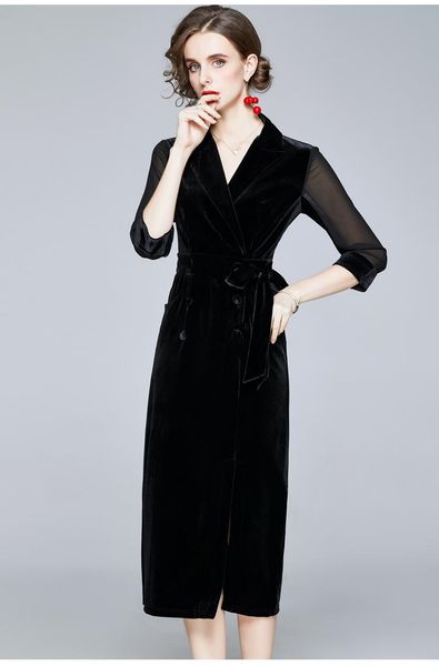 

casual dresses autumn velvet dress for women 2021 medium length, Black;gray