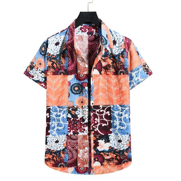 

men's casual shirts 2021 beach short sleeve hawaiian print shirt summer fashion, White;black