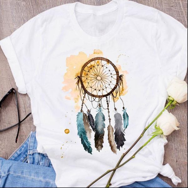 

women graphic watercolor feather printing kawaii fashion clothing cute 90s clothes lady tees female t shirt womens t shirt, White