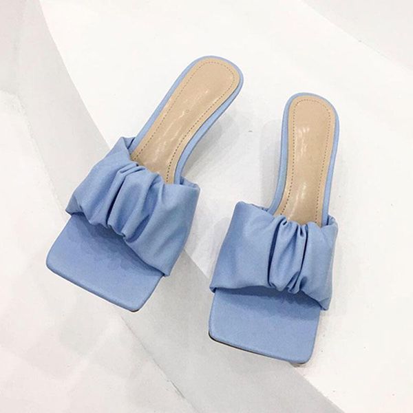 

slippers fashion pleated pu leather women elegant ladies open toe low heels summer slides sandal beach flip flop, Black