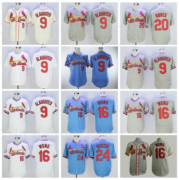 

1985 retror baseball vintage 16 kolten wong jersey 20 lou brock 24 whitey herzog 9 enos slaughter pullover blue white beige grey stitched, Blue;black