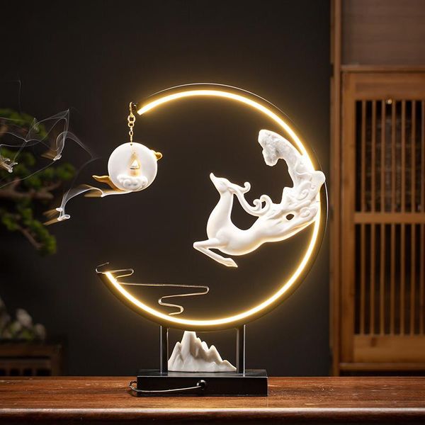 

fragrance lamps led light ceramic incense burner holder smoke candle stand backflow fountain incensario home decoration bk50xx
