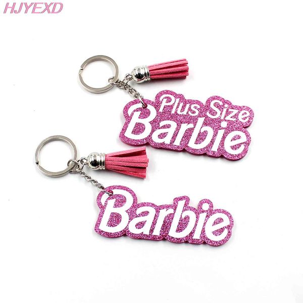 

(1piece) kh1032 b-a-r-b-i-e acrylic keychain, keychain for women uv print pink glitter acrylic keychain, Silver