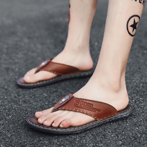 

summer shoes slippers fashion men's casual breathable beach men's korean flip flop men onva, Black