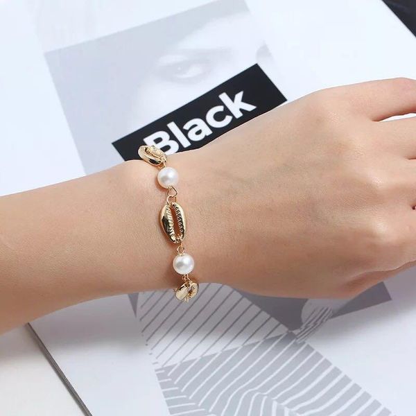 

charm bracelets 2021 ly listed alloy shell paired with pearls handmade bohemian style bracelet, Golden;silver