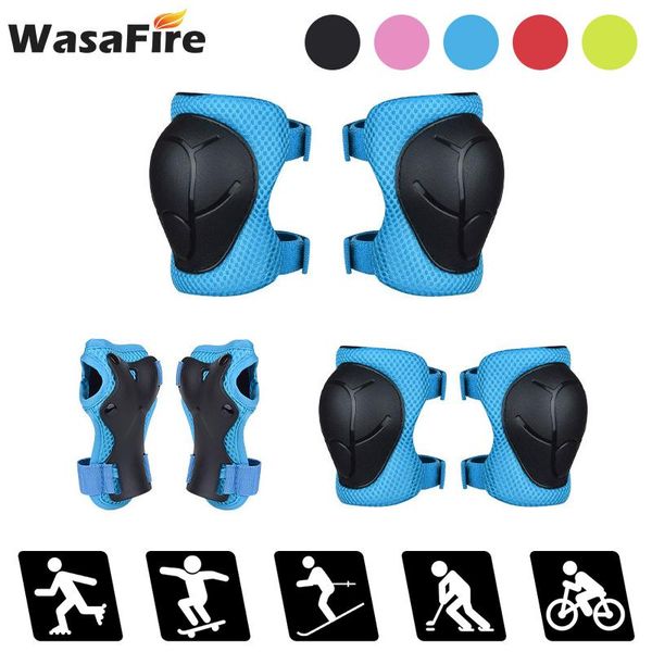 

children knee pads set protective gear kit knee elbow pads with wrist guards rollerblading skating safety protection, Black;gray
