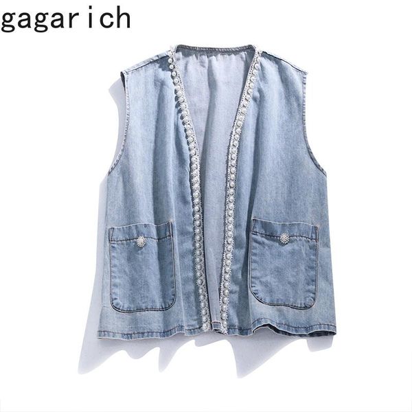 

women's vests gagarich women denim vest short loose spring summer korean casual beaded fashion sleeveless thin tank streetwear, Black;white