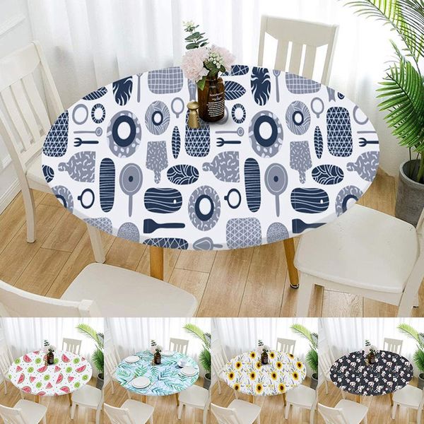 

table cloth round printed tablecloth 80/120/140cm waterproof non-slip elastic covers home kitchen protector decoration