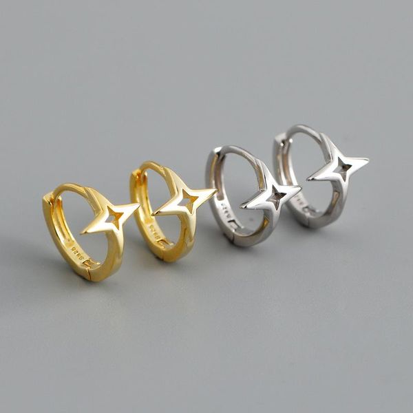 

hoop & huggie 925 sterling silver earring fashion hollow star ear ring cross buckle french retro temperament woman girl boy jewelry, Golden;silver