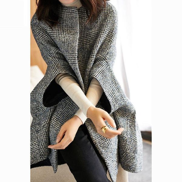 

women's wool & blends jacket women coat cardigan round neck 3/4 sleeves female fall winter fashion flow veste manteau femme, Black