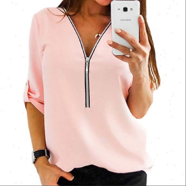 

women summer chiffon blouse v neck roll up loose shirt blouses blusa ladies vestido shirts plus size s 3xl, White