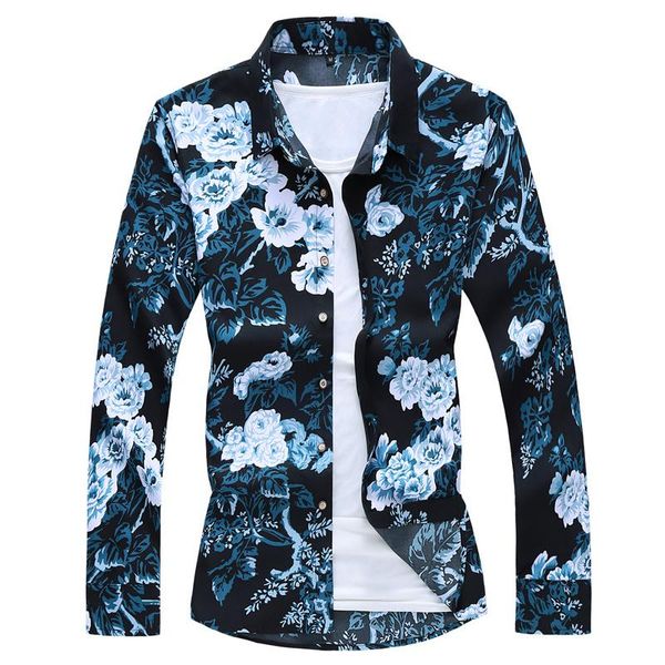 

men's casual shirts 2021 autumn spring clothes shirt men long sleeves big size -5xl 6xl 7xl print hawaiian beach floral for man, White;black