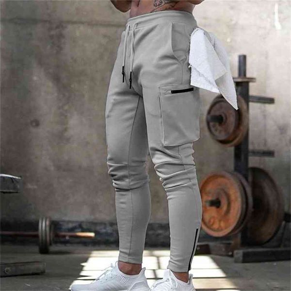 Mens Jogger Pnats Sweatpants Man Gyms Workout Fitness Calças de Algodão Masculino Casual Moda Skinny Track Calças Zipper Design 210715