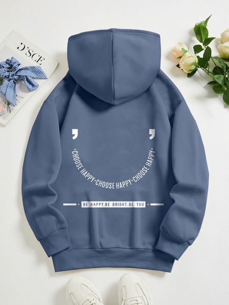 

slogan graphic kangaroo pocket thermal lined drawstring hoodie w54z#, White;black