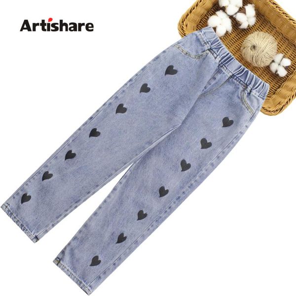 

jeans for girls heart pattern casual style children spring autumn children's clothes 6 8 10 12 14, Blue