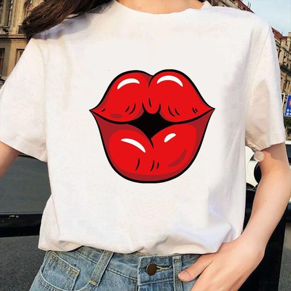 

red lips summer short sleeve women kawaii tumblr harajuku aesthetic white tees