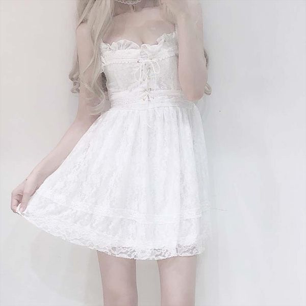 

kawaii lolita gothic women dress spaghetti strap lace cross bandage japanese princess baby doll fairy dresses summer, Black;gray