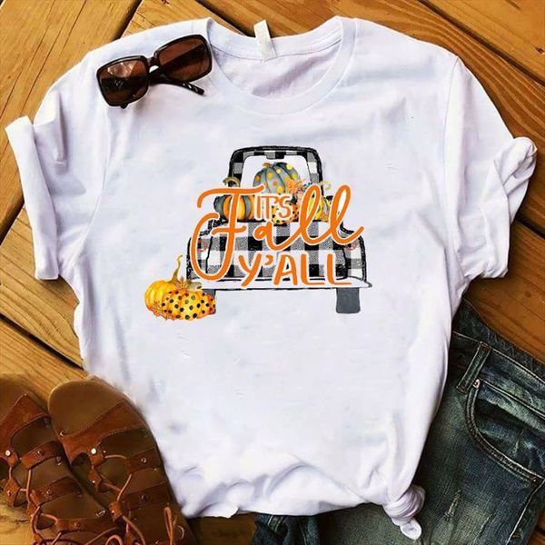 

fall yall print women t shirts short sleeve loose tee clothes graphic, White