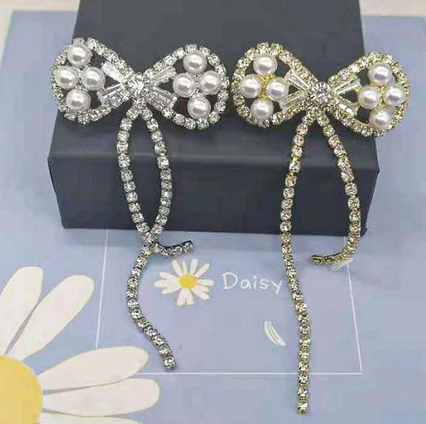 

dangle & chandelier 2021 korean version of pearl rhinestone bow tassel earrings fairy simple long sweet gorgeous ladies celebration ear jewe, Silver