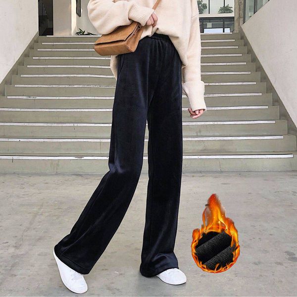 

2021 new women winter straight sheep warm cashmere casual women's wool-lined autumn pants long leg hwtw, Black;white