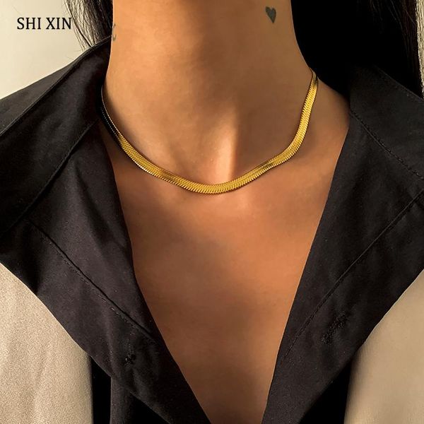 

chains shixin simple snake stainless steel necklaces on neck fashion gold/silver color short choker women 2021 jewelry